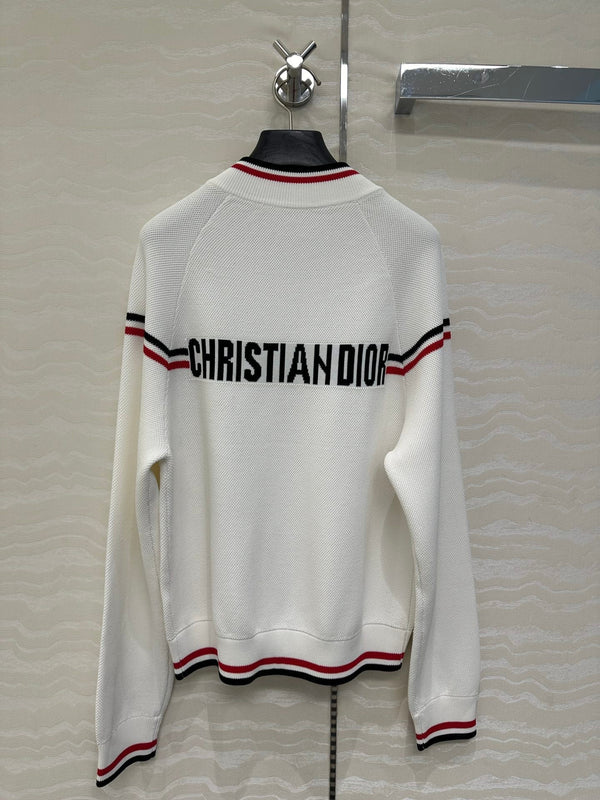 Giacca con cerniera in maglia CD bianca in rayon e poliestere