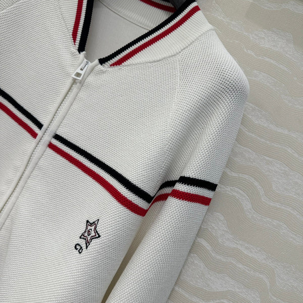 Giacca con cerniera in maglia CD bianca in rayon e poliestere