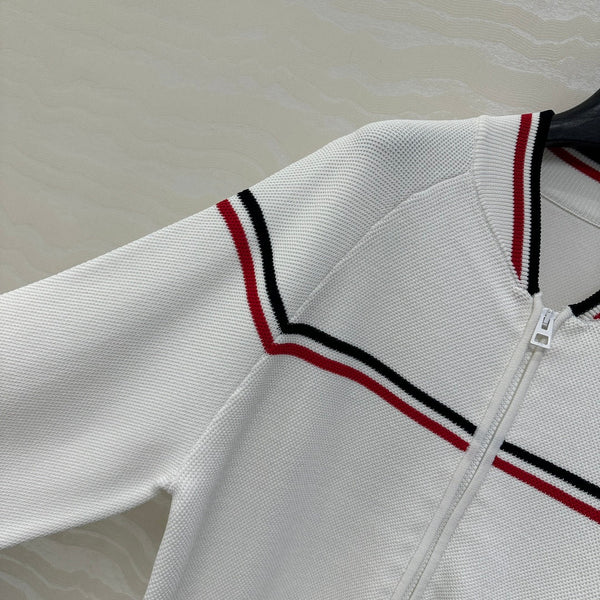 Giacca con cerniera in maglia CD bianca in rayon e poliestere