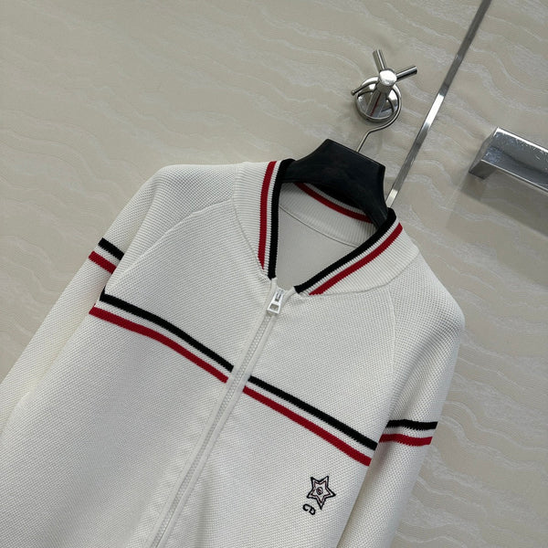 Giacca con cerniera in maglia CD bianca in rayon e poliestere