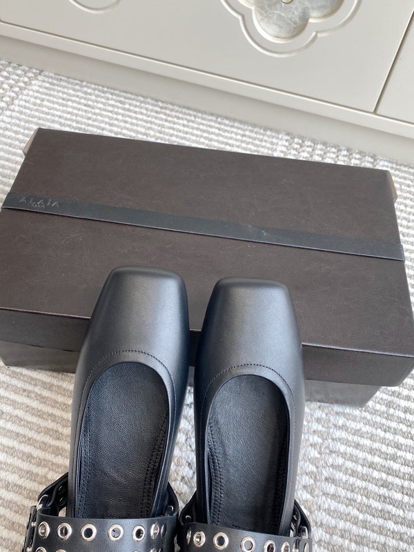 Alaia 25 Biker Ballet Flats Black Calfskin 291055