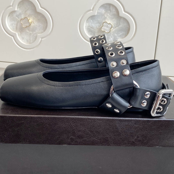 Alaia 25 Biker Ballerine in pelle di vitello nera 291055