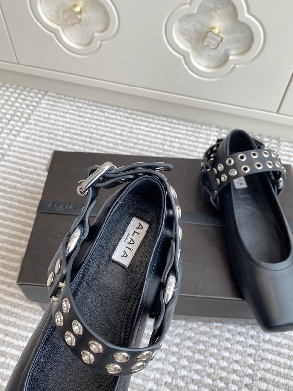 Alaia 25 Biker Ballet Flats Black Calfskin 291055