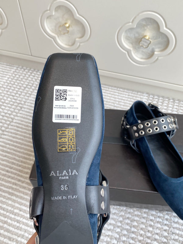 Alaia 25 Biker Ballet Flats Blue Suede 291056