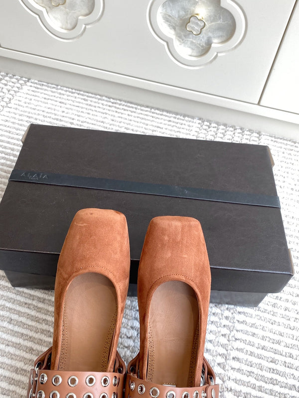 Alaia 25 Biker Ballet Flats Brown Suede 291057