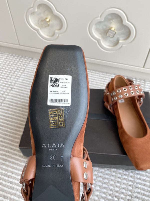 Alaia 25 Biker Ballet Flats Brown Suede 291057