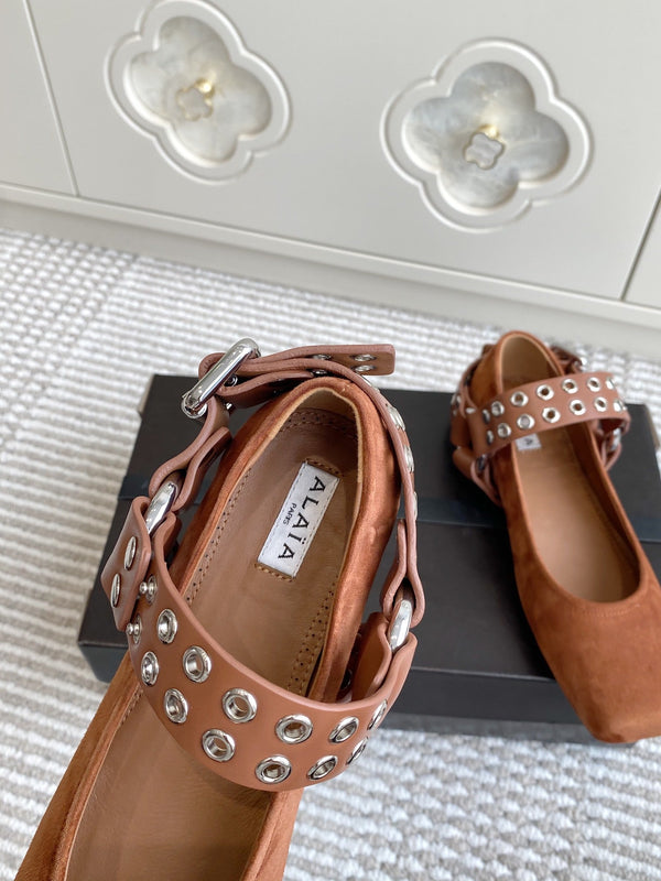 Alaia 25 Biker Ballet Flats Brown Suede 291057