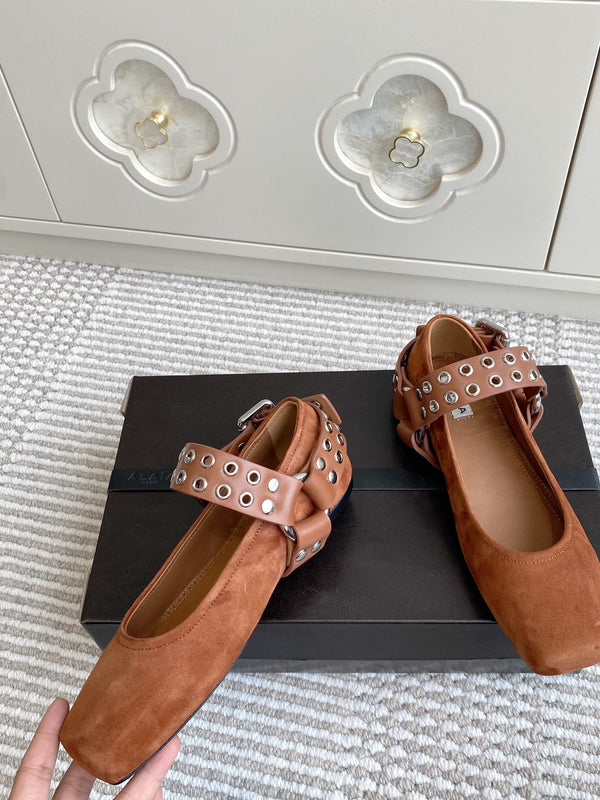 Alaia 25 Biker Ballet Flats Brown Suede 291057