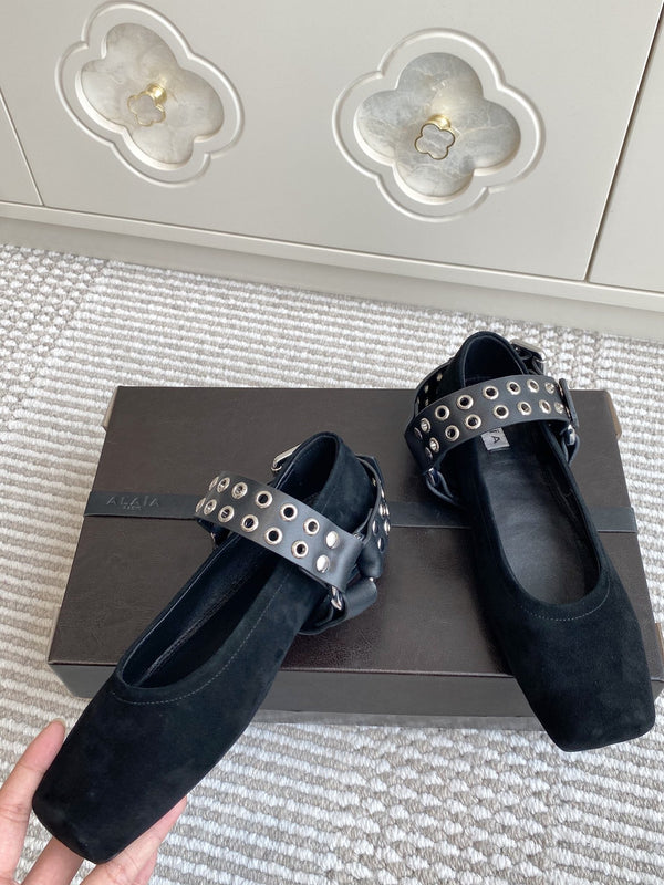 Alaia 25 Biker Ballet Flats Black Suede 291058