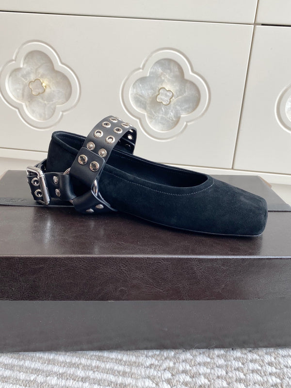 Alaia 25 Biker Ballet Flats Black Suede 291058