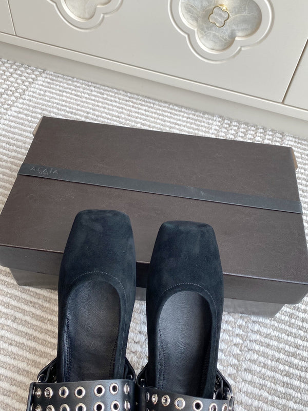 Alaia 25 Biker Ballet Flats Black Suede 291058