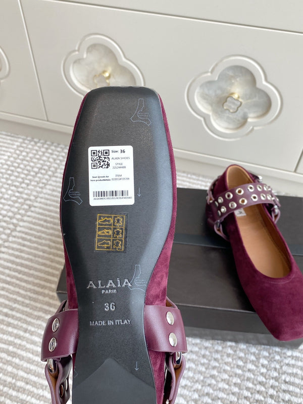 Alaia 25 Biker Ballet Flats Purple Suede 291059