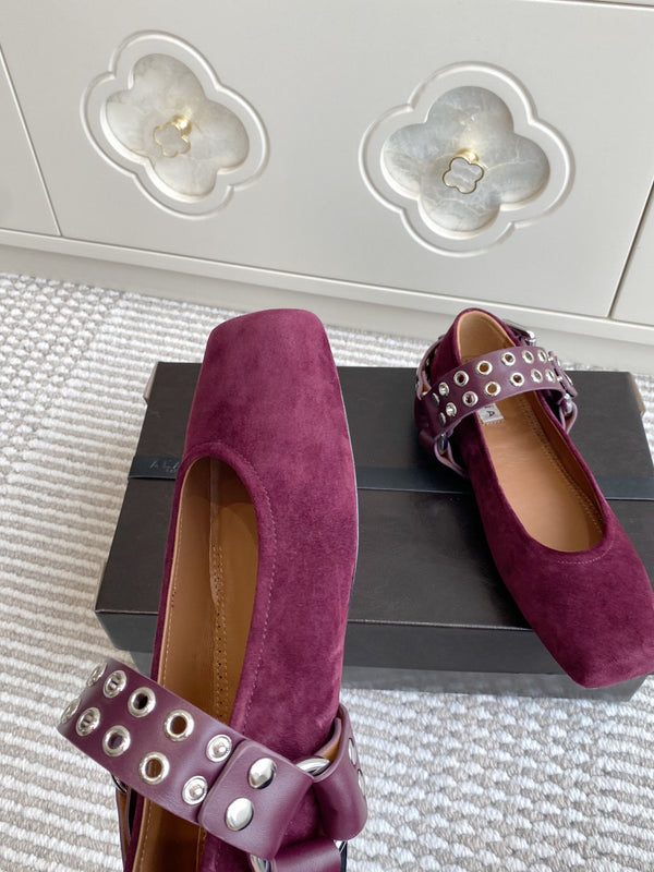 Alaia 25 Biker Ballet Flats Purple Suede 291059