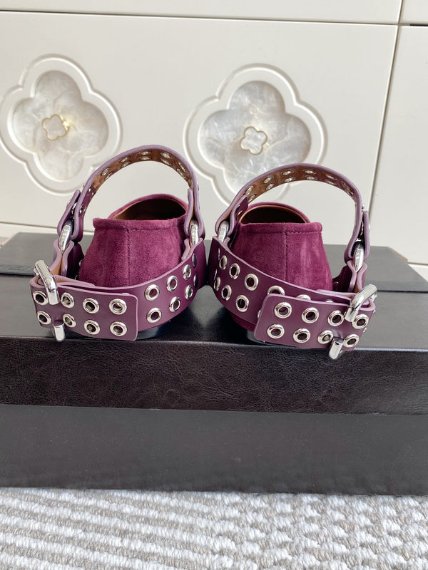 Alaia 25 Biker Ballet Flats Purple Suede 291059