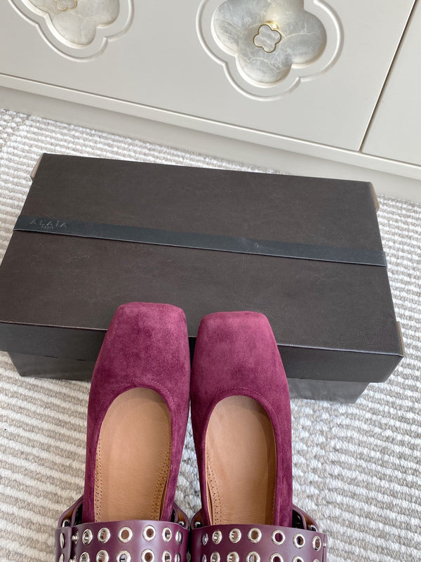 Alaia 25 Biker Ballet Flats Purple Suede 291059