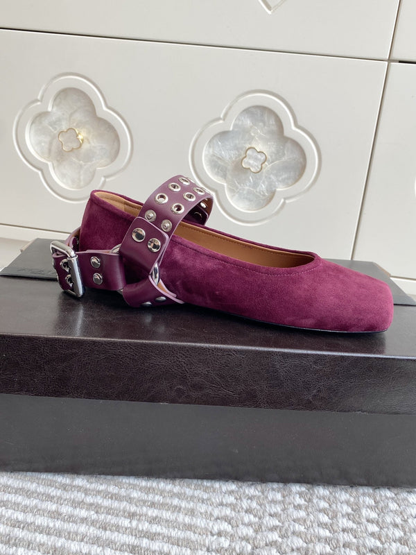 Alaia 25 Biker Ballet Flats Purple Suede 291059