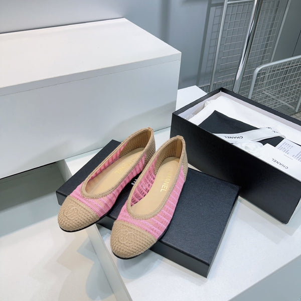 CC 25 Ballet Flat Pink Beige Raffia