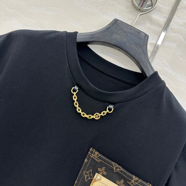 LV Monogram Denim Jacquard Flower Pocket Black Cotton