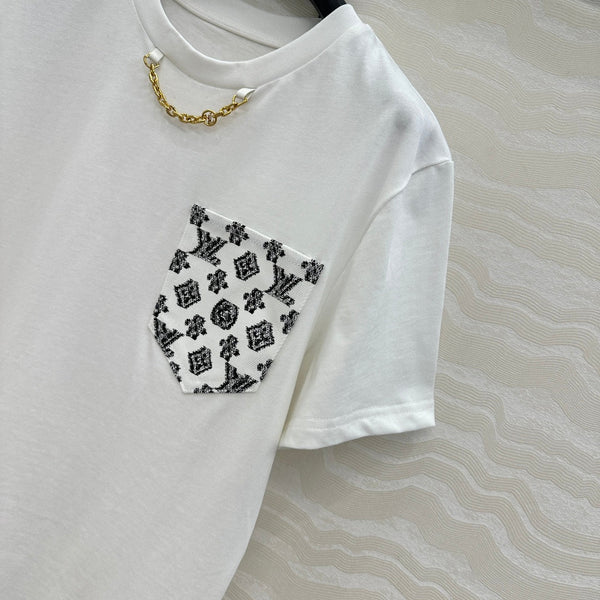 LV 25 Flower Pocket Short-Sleeved Shirt White Cotton