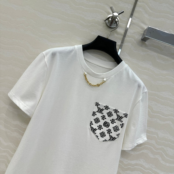 LV 25 Flower Pocket Short-Sleeved Shirt White Cotton