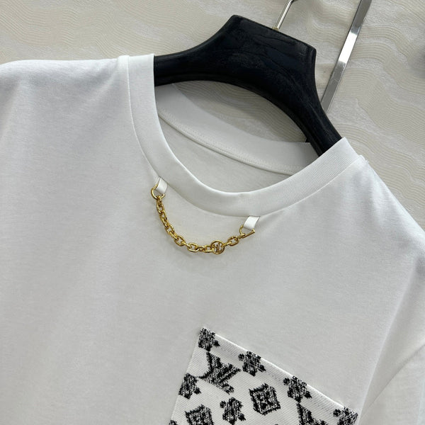 LV 25 Flower Pocket Short-Sleeved Shirt White Cotton