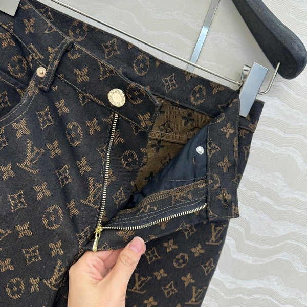 LV 25 Classic Logo Denim Trousers Black Cotton