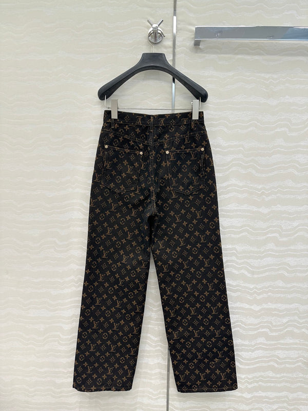 LV 25 Classic Logo Denim Trousers Black Cotton