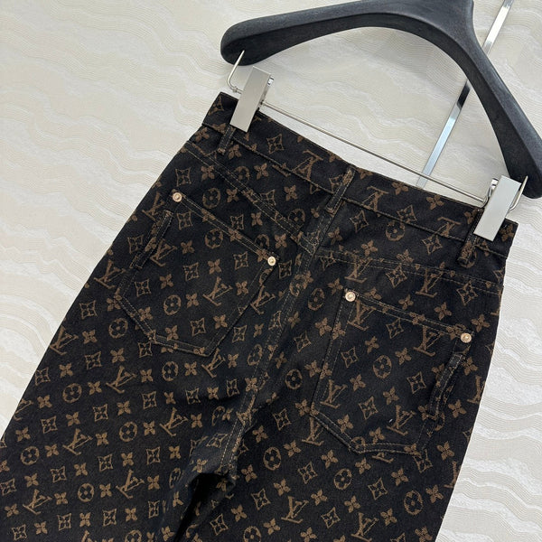 LV 25 Classic Logo Denim Trousers Black Cotton