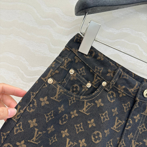 LV 25 Classic Logo Denim Shorts Black Cotton