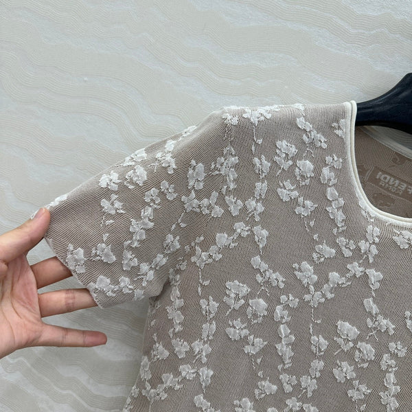 Fendi Knitted Top White Beige Cotton Viscose
