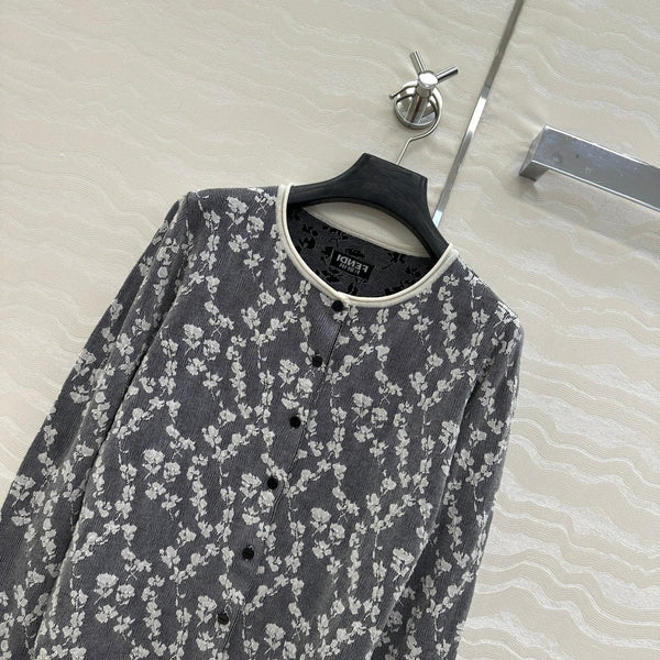 Fendi Knitted Cardigan Dark Gray Cotton Viscose