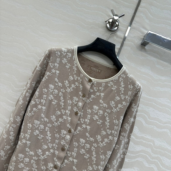 Fendi Knitted Cardigan Beige Cotton Viscose