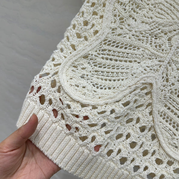 CD Butterfly Hollow Top White Cotton Washi