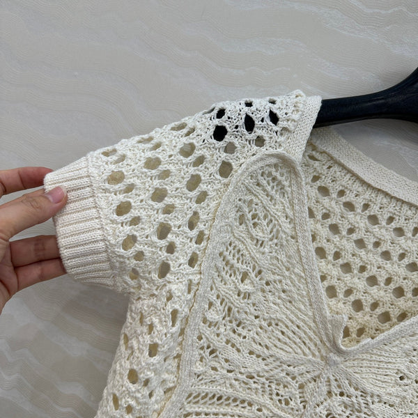 CD Butterfly Hollow Top White Cotton Washi