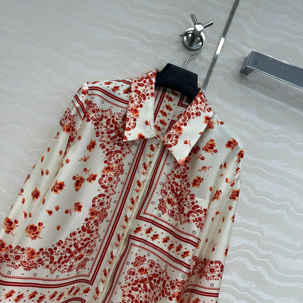 Fendi Flower Shirt Red Silk