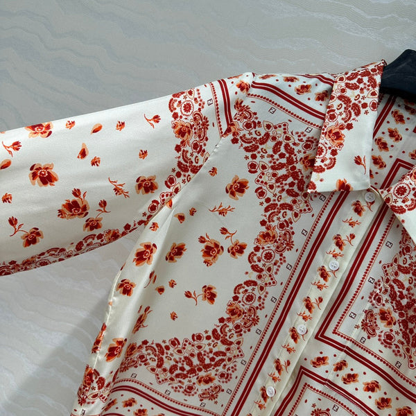 Fendi Flower Shirt Red Silk