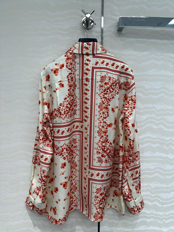 Fendi Flower Shirt Red Silk