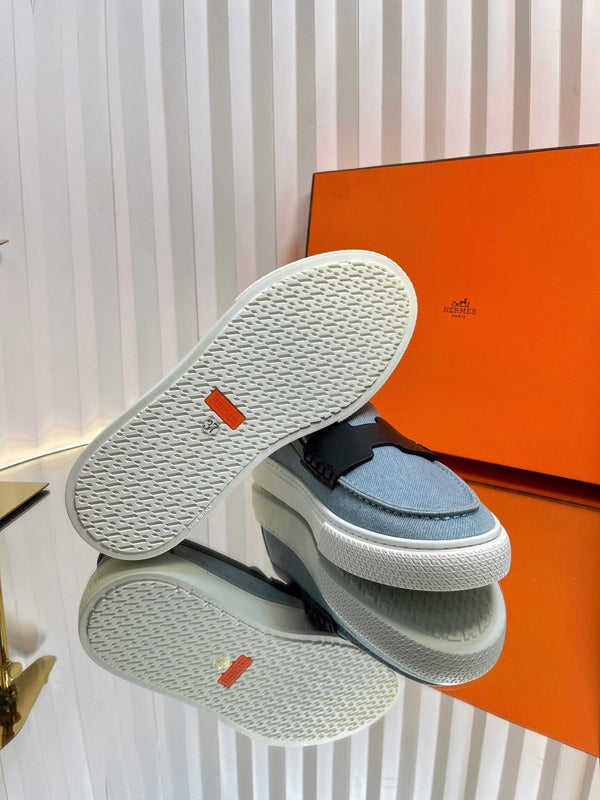 HM Denim Casual Loafer Blue Black Cowhide Cloth 317067