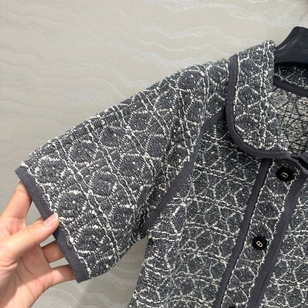 CD Knitted Short-sleeved Cardigan Jacket Gray Cotton Polyester