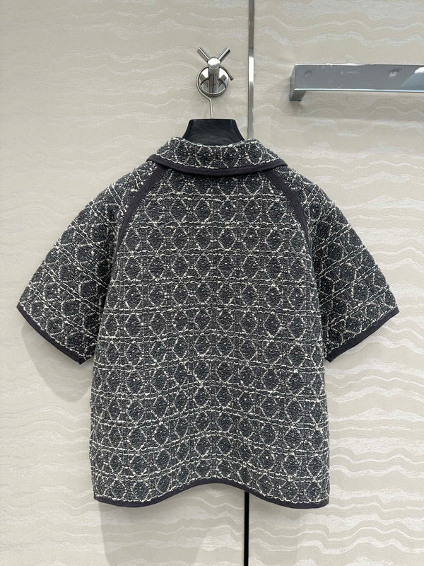 CD Knitted Short-sleeved Cardigan Jacket Gray Cotton Polyester