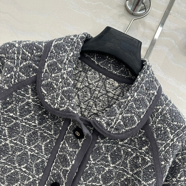 CD Knitted Short-sleeved Cardigan Jacket Gray Cotton Polyester