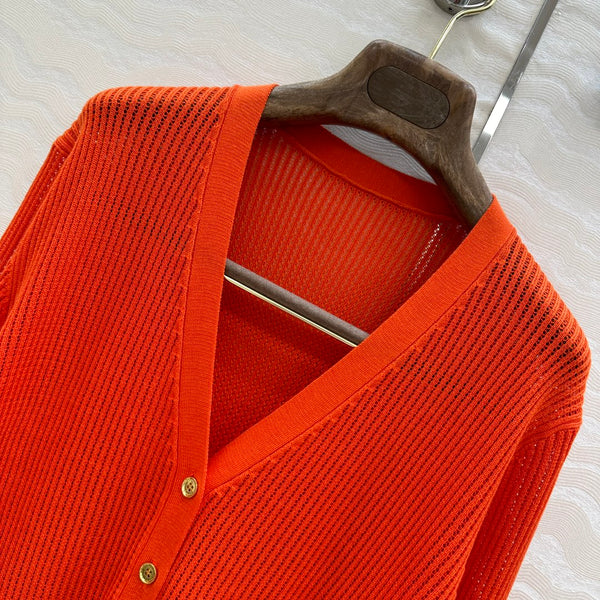 LP 25 V-neck Cardigan Burnt Orange Cotton 265179
