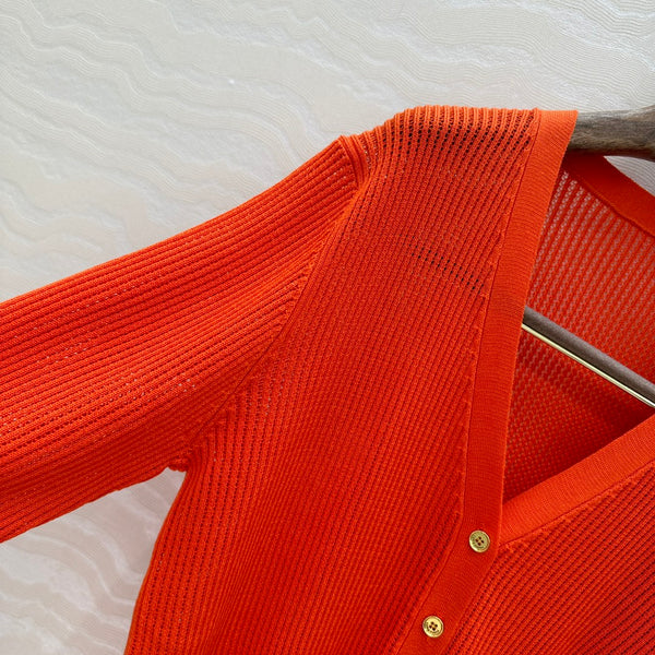 LP 25 V-neck Cardigan Burnt Orange Cotton 265179