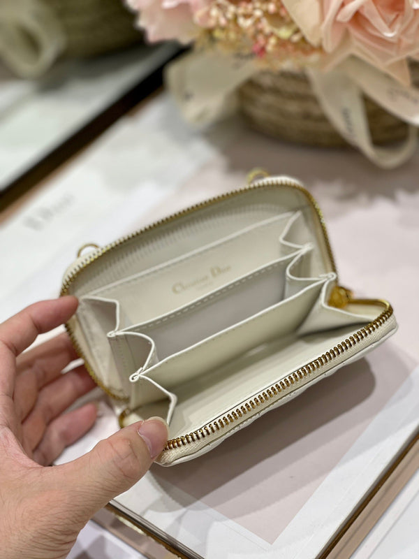 CD Mini Dior Caro Zip Clutch in pelle di vitello avorio 336786