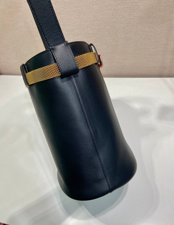 PRA bucket bag iron chain belt black leather 341179