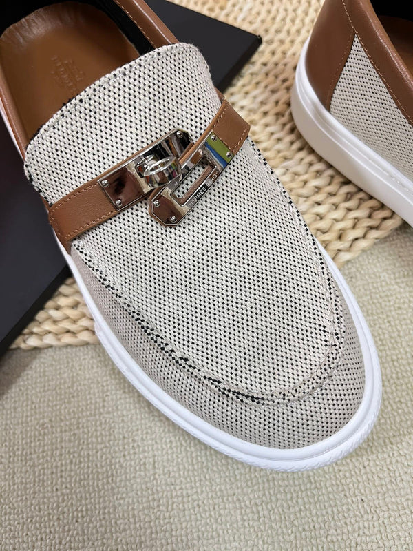 HM Buckle Casual Loafer Brown Cowhide Cloth 317045