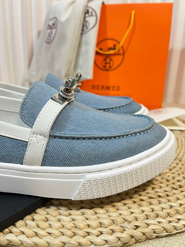 HM Denim Loafer Blue White Cowhide Cloth 317048