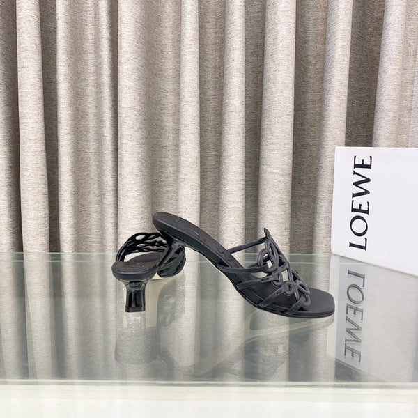 Loewe 25 Petal Anagram Slide 45mm Black Sheepskin