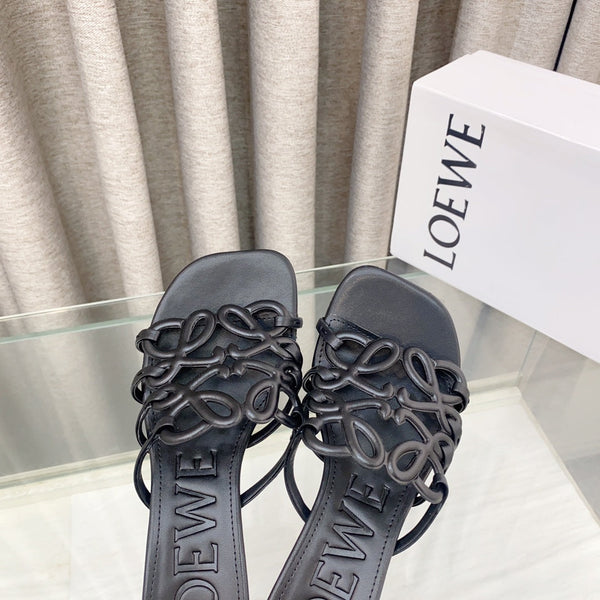 Loewe 25 Petal Anagram Slide 45mm Black Sheepskin