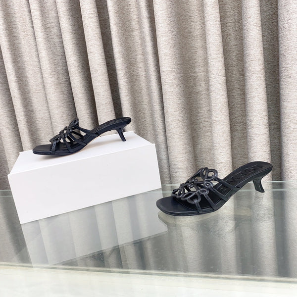 Loewe 25 Petal Anagram Slide 45mm Black Sheepskin